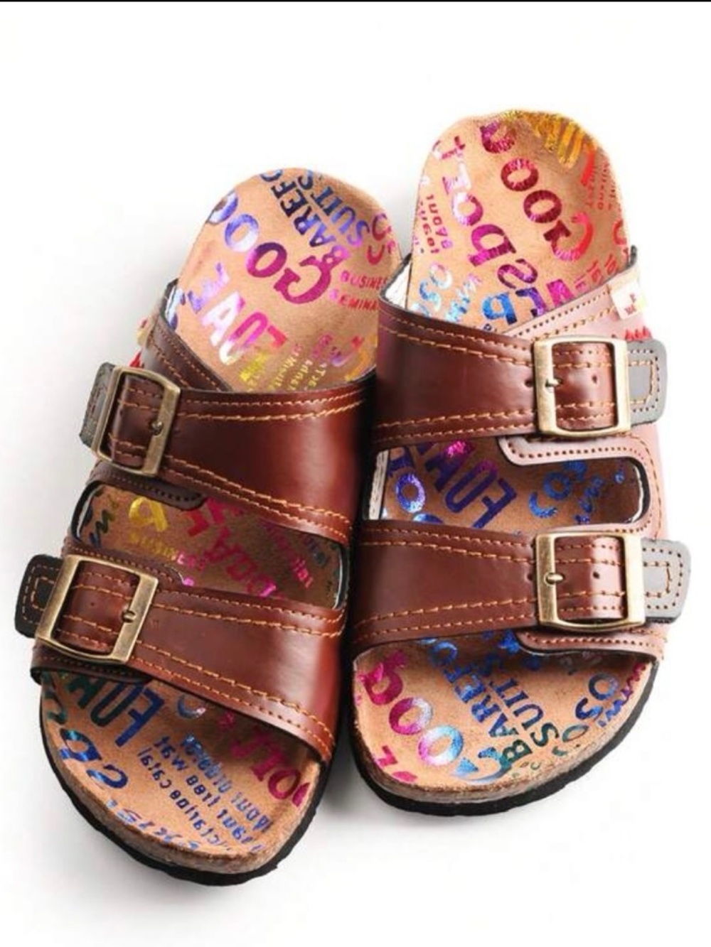 Tma Eyes Women’s Vintage Leather Double Buckle Slides New - Picture 4 of 9